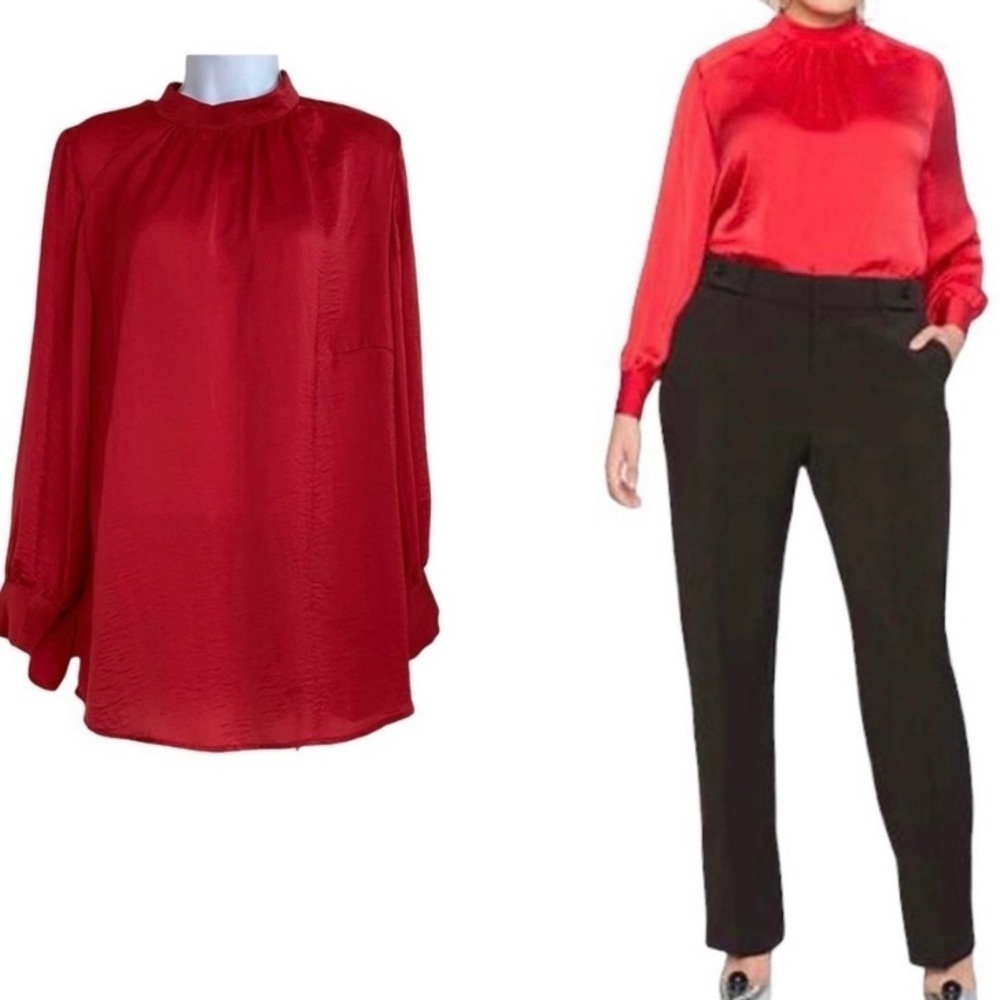 Eloquii Red Mock Neck Career Blouse Top Sz 14 Officecore Lightweight Summer